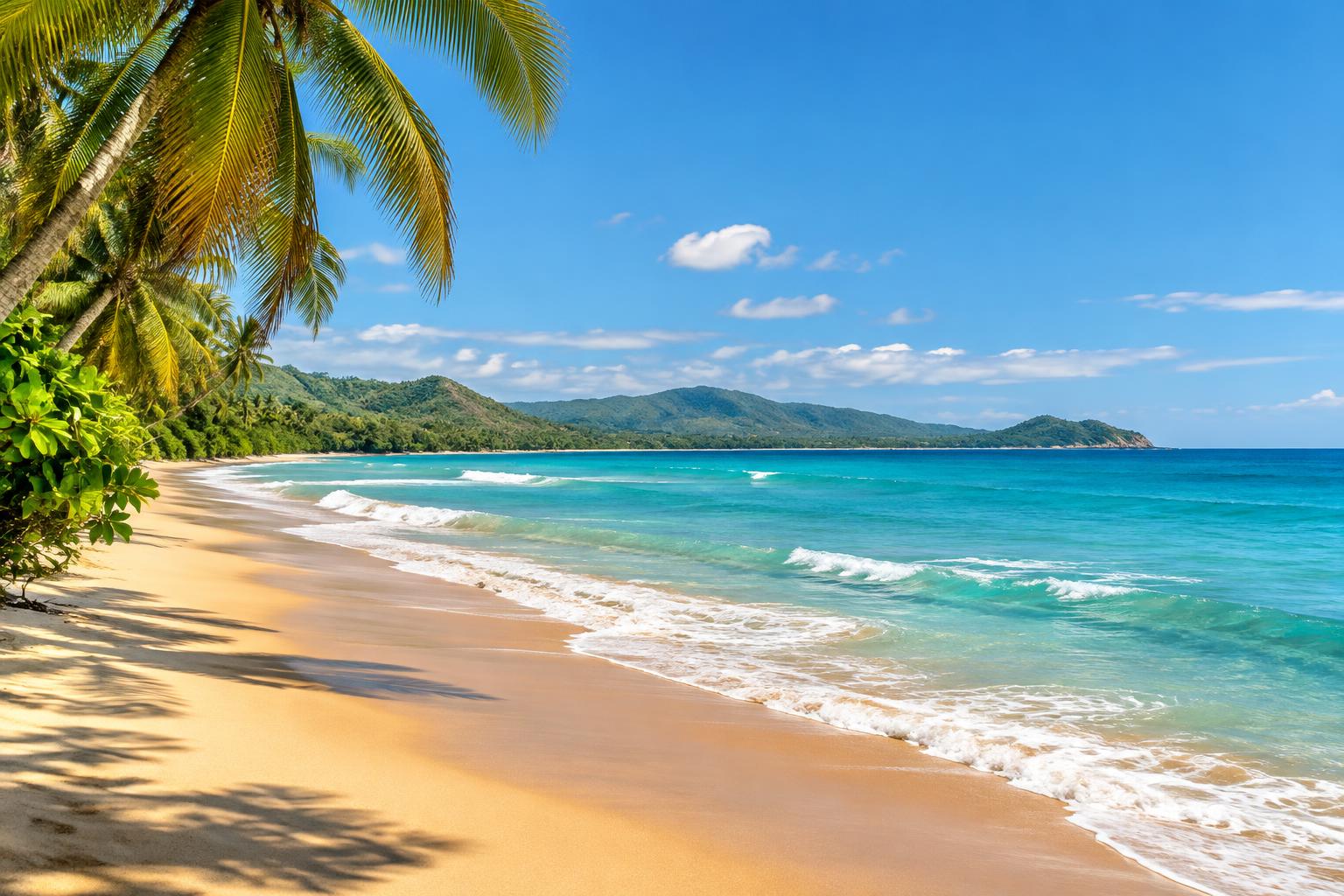 Illustrative palm-lined Puerto Rico beach