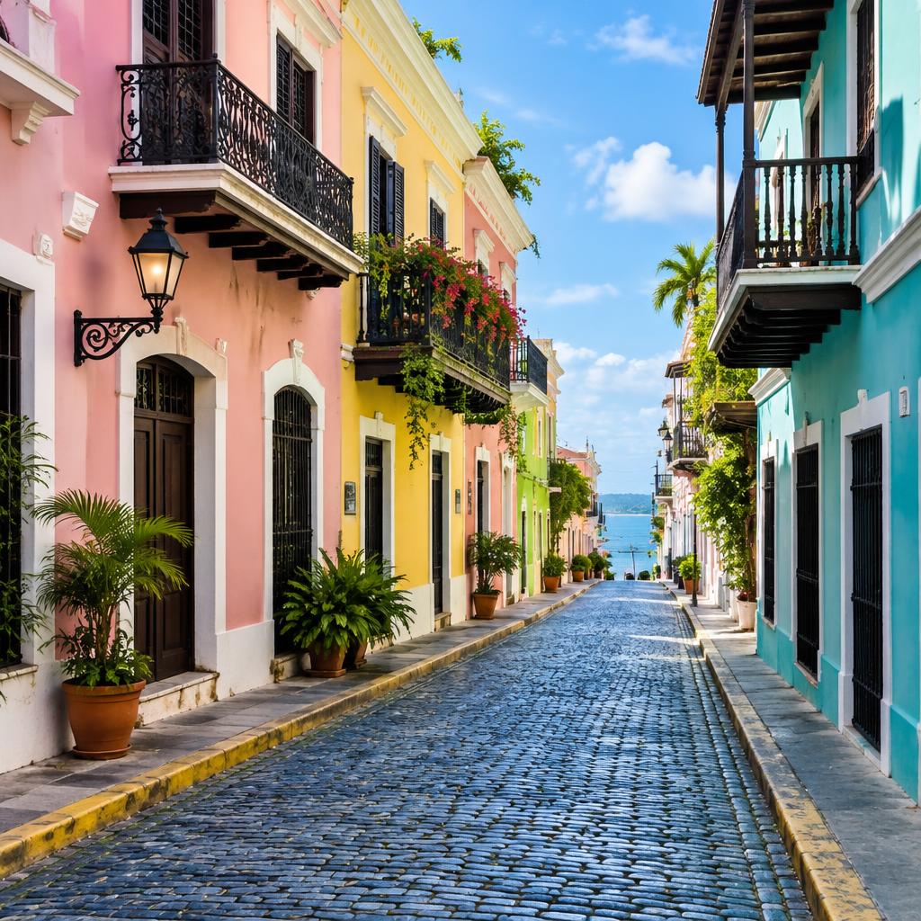 Illustrative colorful street in Old San Juan